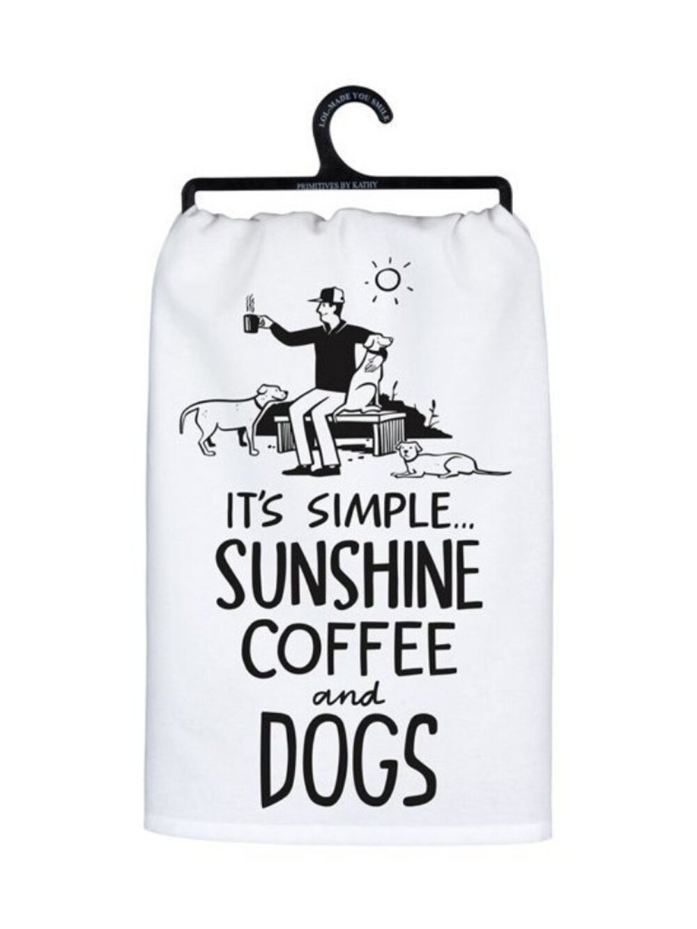 Primitives by Kathy Dishtowel Sunshine Coffee Dogs Kitchen Dish Towel White USA